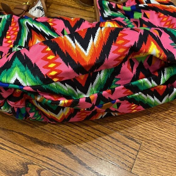 Twelfth street by Cynthia Vincent Berkeley Canvas Tote Leather Trim Aztec Print - Picture 5 of 6